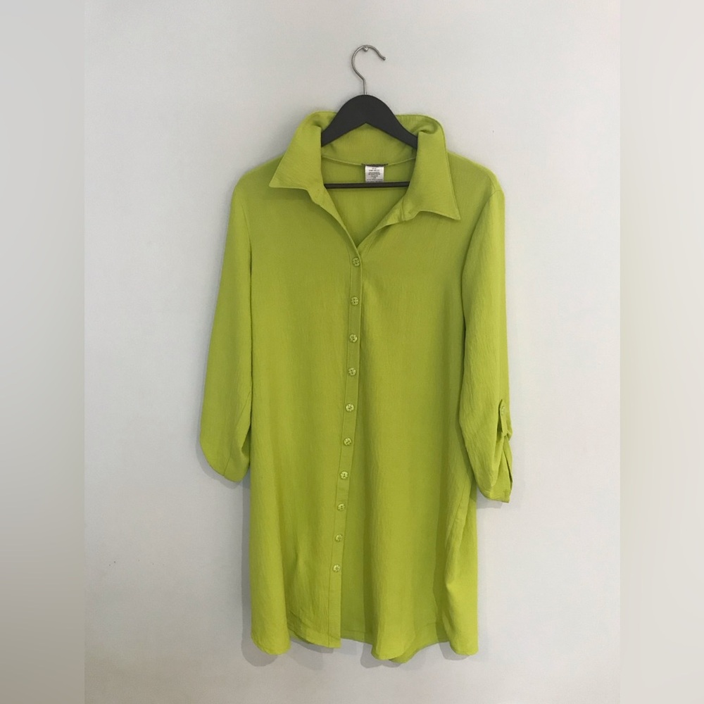 Chartreuse Button-Up Shirt Dress
